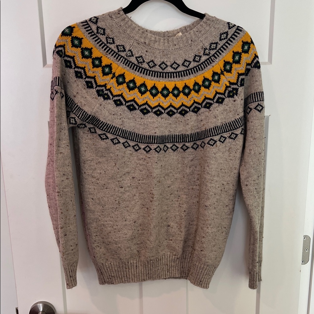 Weatherproof Beige and Mustard Patterned Fairisle Crewneck Sweater